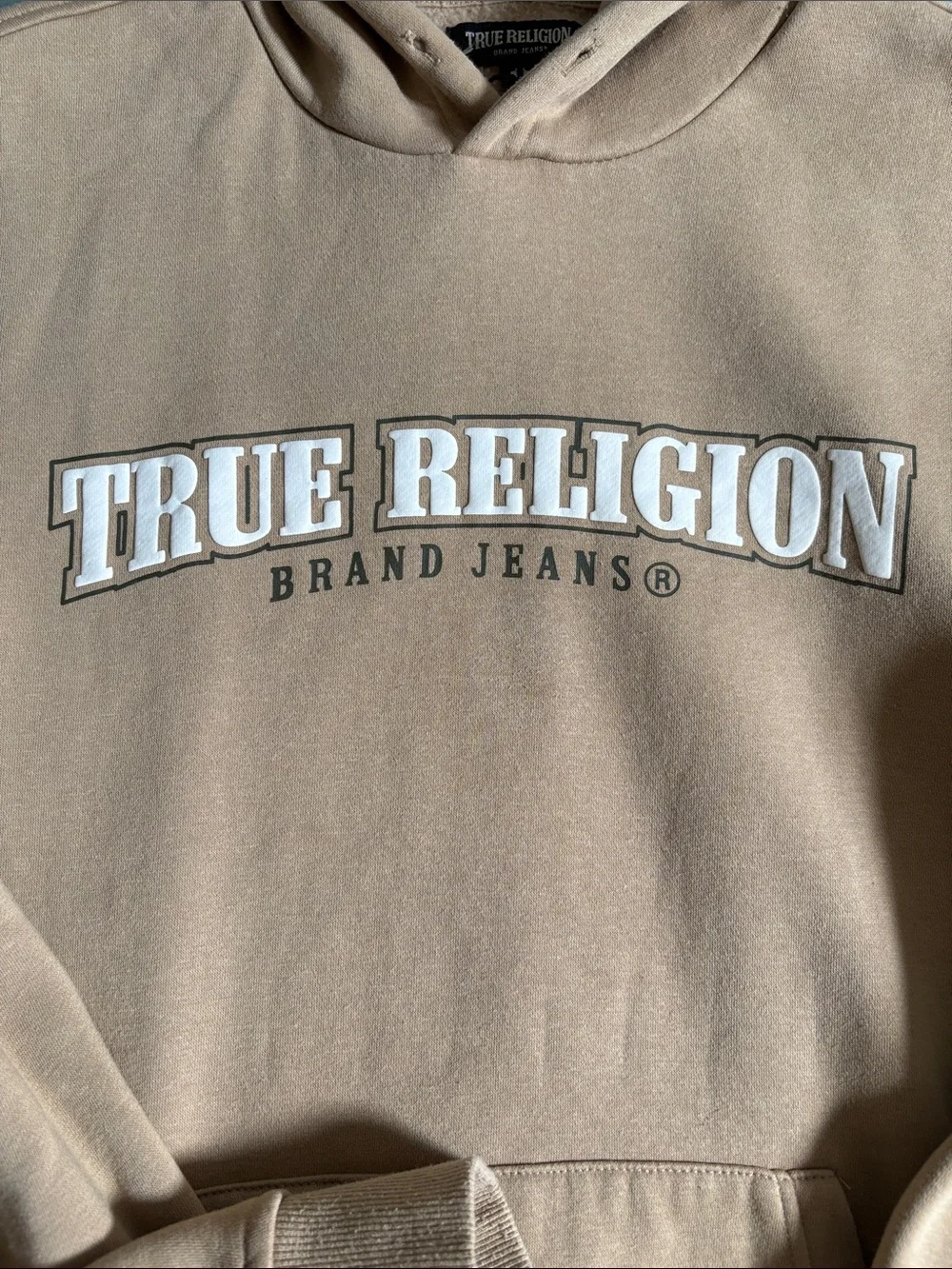 True Religion Men’s Tan Crewneck Logo Hoodie